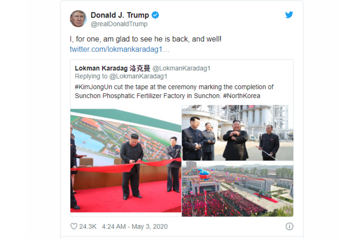 Tổng thống Trump vui mừng thấy ông Kim Jong-un ‘trở lại và khỏe mạnh' - 1