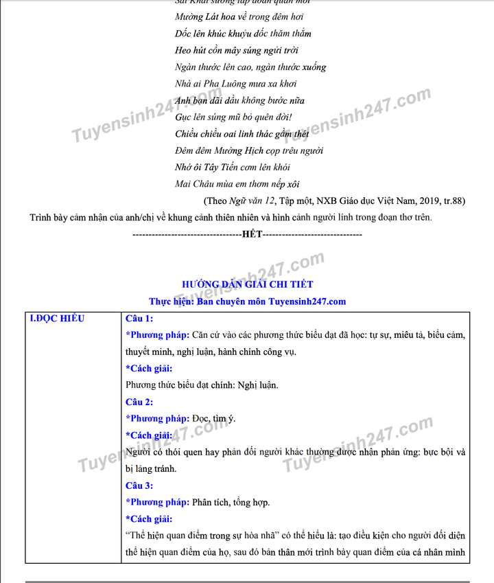 Gợi ý đáp án đề tham khảo môn Ngữ văn thi tốt nghiệp THPT - 2