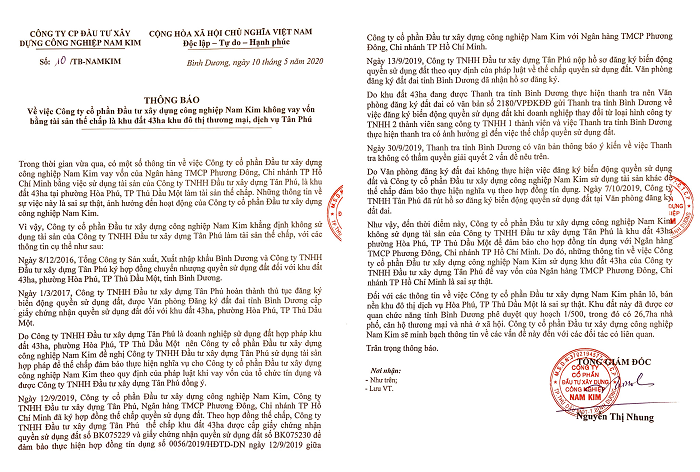 Công ty Nam Kim khẳng định không thế chấp Khu đô thị Tân Phú để vay vốn - 1
