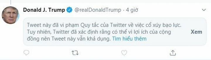 Twitter tiếp tục gắn cảnh báo bạo lực bài đăng của Tổng thống Donald Trump - 2