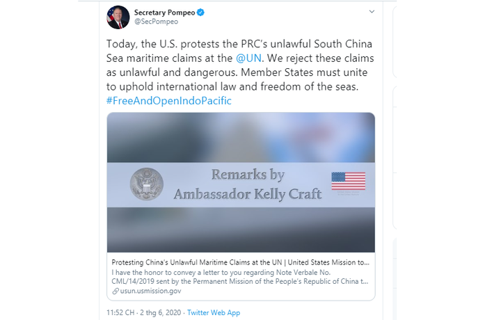 Mỹ gửi công hàm lên LHQ, bác yêu sách Trung Quốc trên Biển Đông - 1