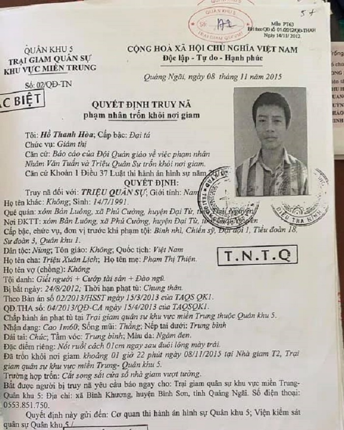 Cảnh giác với tên tội phạm giết người vừa trốn khỏi trại giam quân sự lần 2 - 2