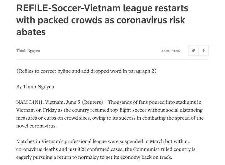 Hãng tin nổi tiếng thế giới đưa tin bóng đá Việt Nam trở lại - 1
