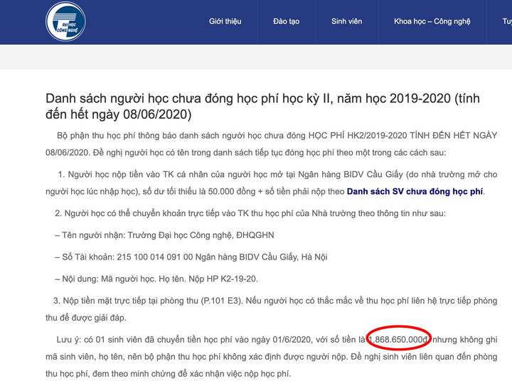 Sinh viên chuyển nhầm gần 2 tỷ đóng học phí: Lỗi do đánh máy - 1