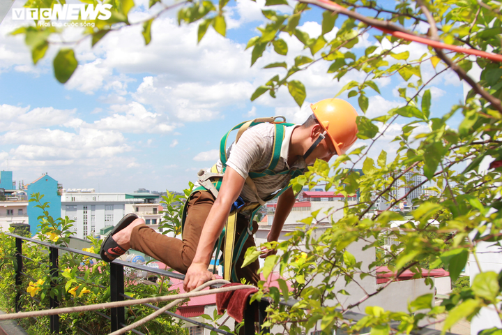 'Người nhện' treo mình lau kính trên nhà cao tầng giữa trời nóng như đổ lửa - 4
