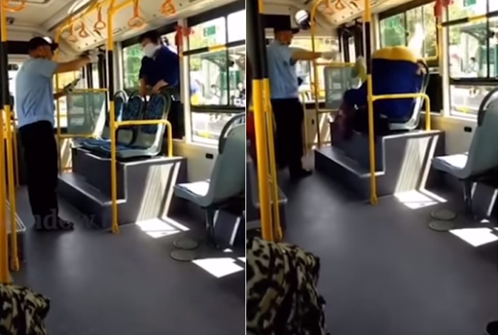 Bà lão siêu 'ngầu' trèo lên xe bus qua cửa sổ - 1
