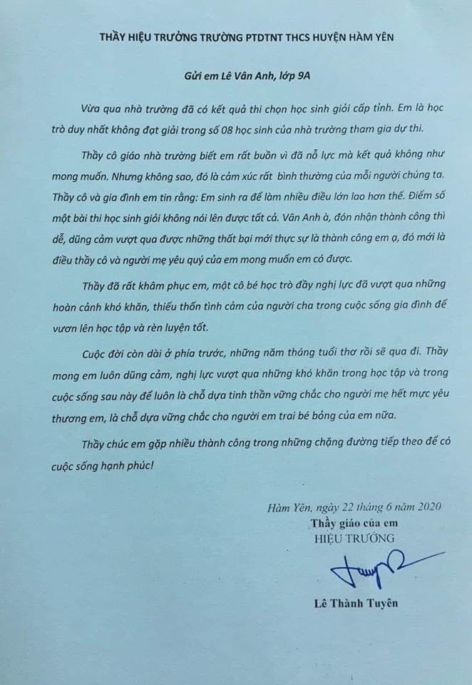 Lá thư xúc động của thầy hiệu trưởng gửi học trò trượt học sinh giỏi - 1