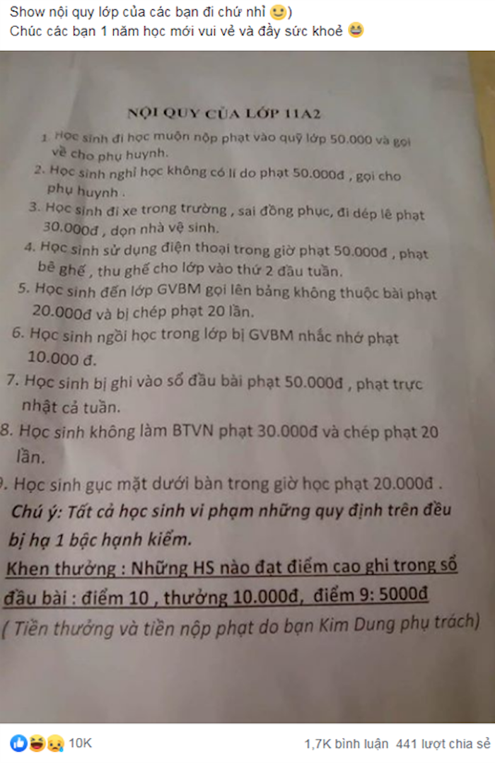 Nội quy lớp học khiến học sinh hết hồn - 1