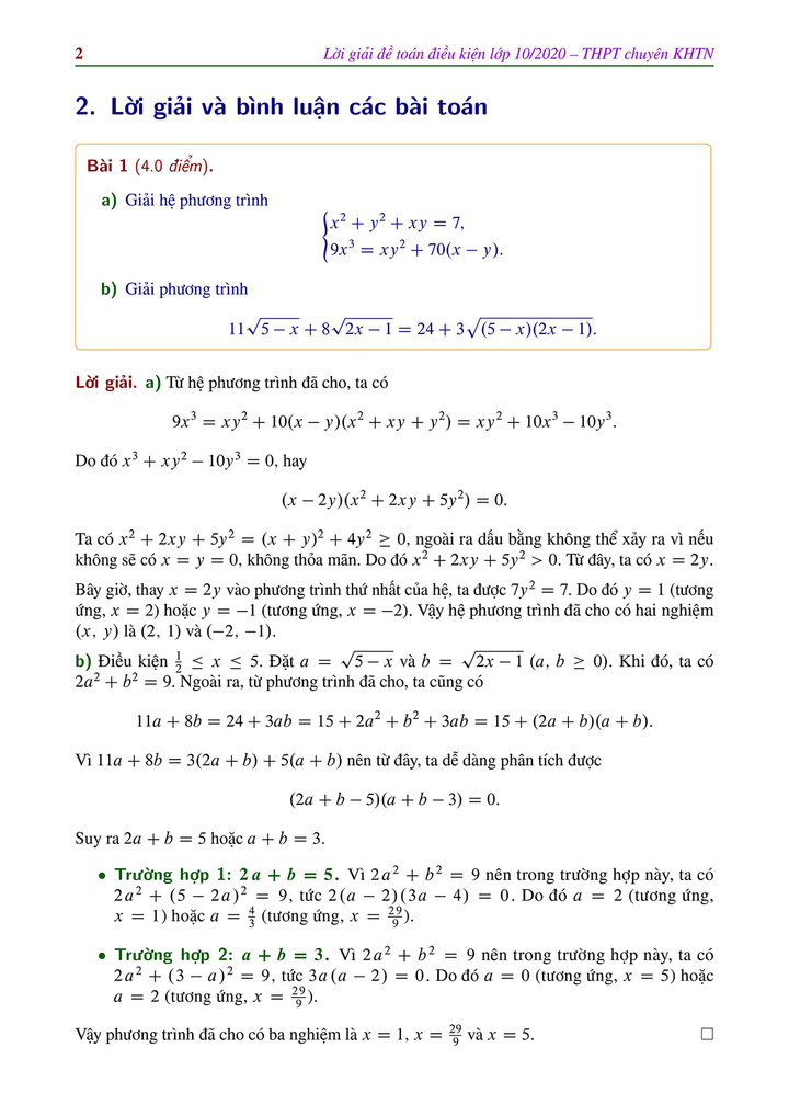 Gợi ý đáp án đề thi môn Toán vòng 1 Chuyên Khoa học Tự nhiên - 2