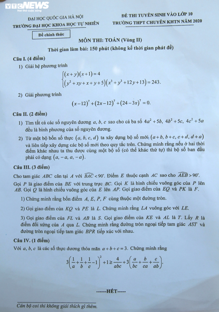 Thi Toán vòng 2 lớp 10 chuyên Khoa học tự nhiên: Đề khó, thí sinh căng thẳng - 1