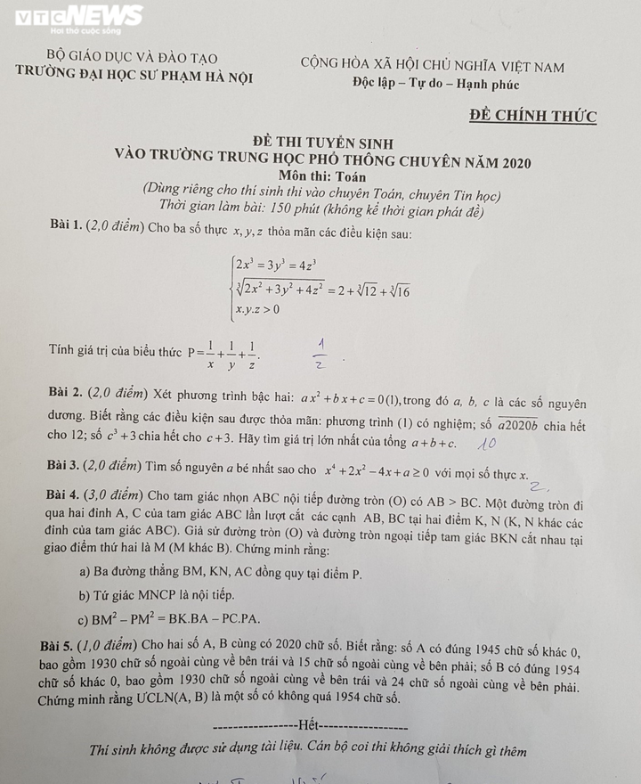 Thi Toán trường THPT chuyên Sư phạm: Thí sinh phấn khởi khi đề 'dễ ăn điểm cao' - 1