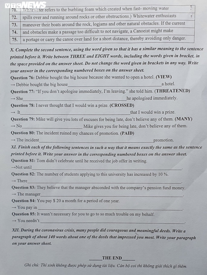 Đề thi tiếng Anh vào lớp 10 trường THPT chuyên Sư phạm - 8