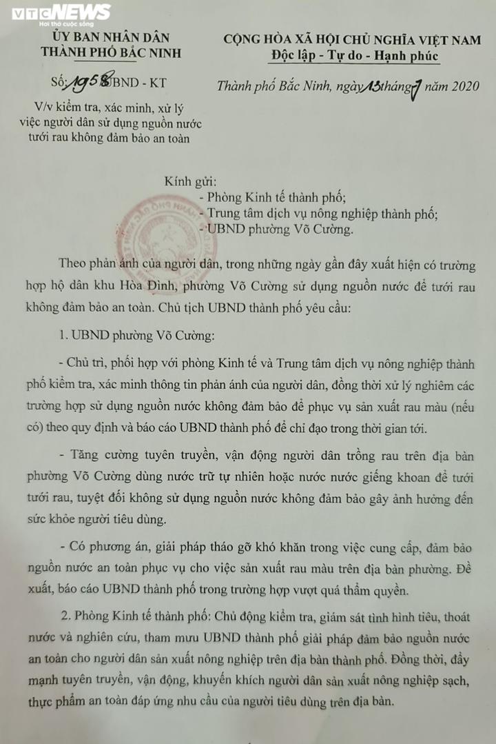 Nông dân tưới rau bằng nước thải ô nhiễm: Chủ tịch TP Bắc Ninh chỉ đạo xử lý - 1