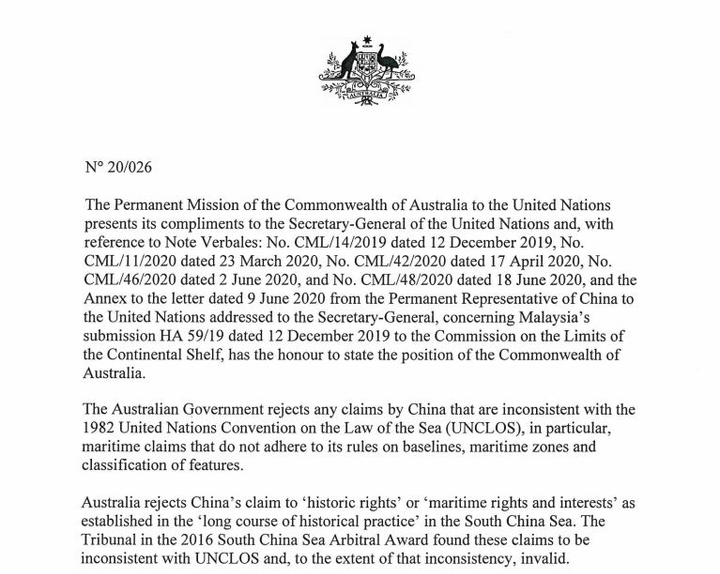Australia gửi công hàm lên LHQ phản đối yêu sách của Trung Quốc ở Biển Đông - 2