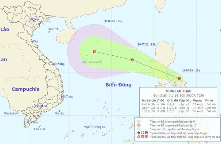 Vùng áp thấp đang di chuyển vào Biển Đông - 1