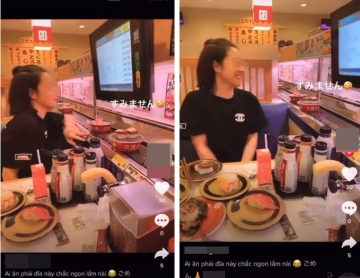 Thè lưỡi liếm đĩa sushi trên băng chuyền, cô gái Việt bị dân mạng 'ném đá' - 2