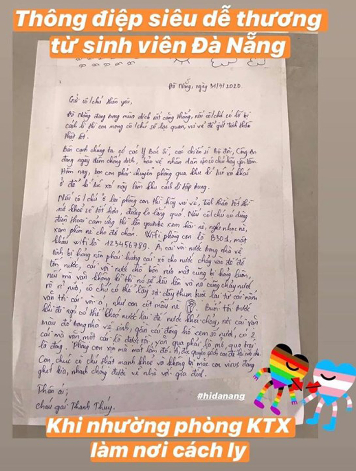 Dòng nhắn nhủ dễ thương của nữ sinh Đà Nẵng khi rời KTX nhường cho người cách ly - 1