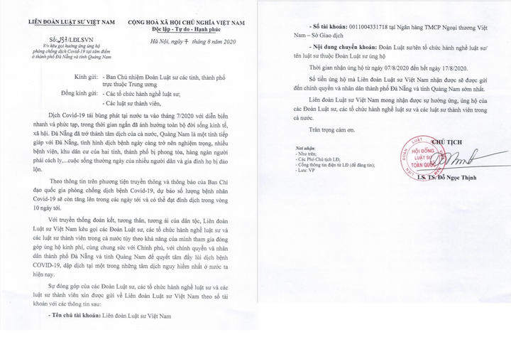 Liên đoàn Luật sư Việt Nam kêu gọi ủng hộ phòng chống dịch COVID-19 - 2