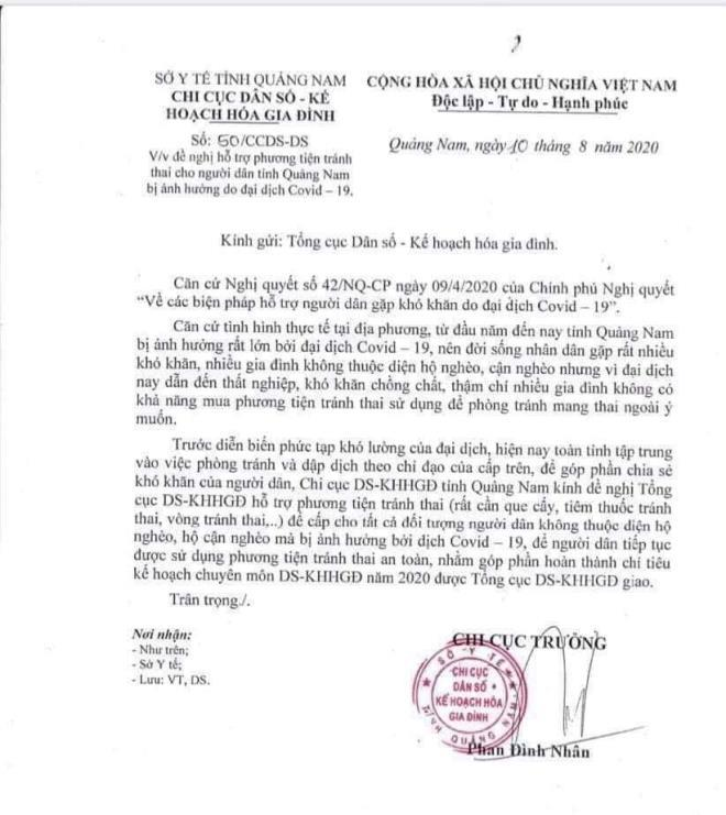 Quảng Nam thu hồi công văn xin phương tiện tránh thai giữa mùa dịch COVID-19 - 1