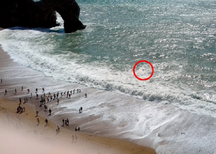 Đám đông đan tay nối thành hàng cứu người gặp nạn giữa cơn bão biển - 1