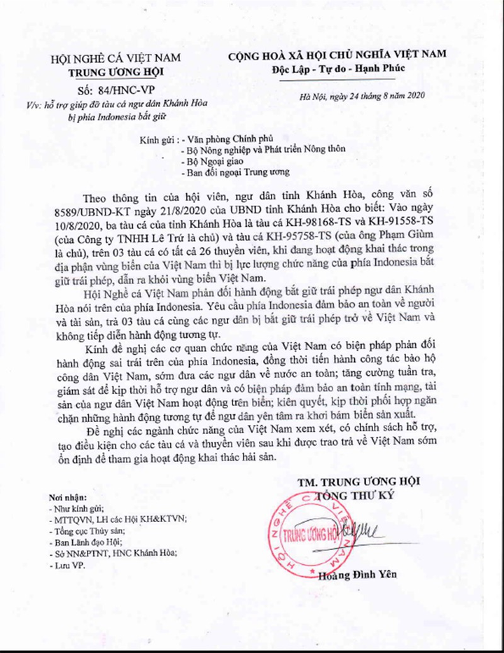 Phản đối Indonesia bắt giữ trái phép ngư dân Việt Nam - 1