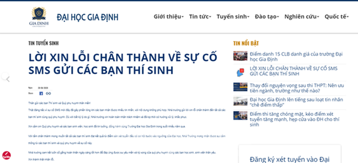 Nhắn tin 'chê' thí sinh điểm thấp: ĐH Gia Định đổ lỗi do sự cố của hệ thống SMS - 2