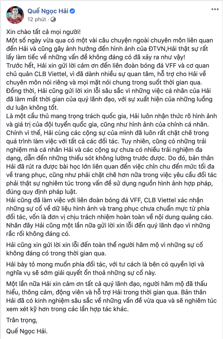 Quế Ngọc Hải xin lỗi, nói đối tác 'chịu trách nhiệm hoàn toàn về quảng cáo' - 1