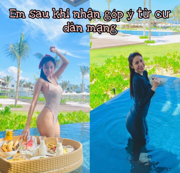 Bị chê mặc bikini xuống hồ bơi ăn sáng là phản cảm, Thủy Tiên đáp trả - 1