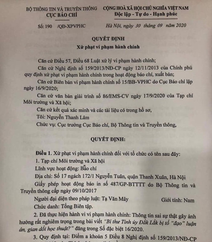 Đưa tin sai về Bí thư Đắk Lắk, Tạp chí Môi trường và Xã hội bị tước giấy phép - 1