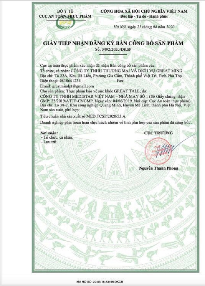 Sản phẩm Great Tall bị 'tuýt còi' vì quảng cáo như thuốc chữa bệnh - 2