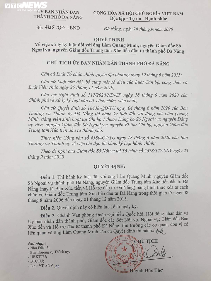 Đà Nẵng kỷ luật nguyên Giám đốc Sở Ngoại vụ Lâm Quang Minh - 1