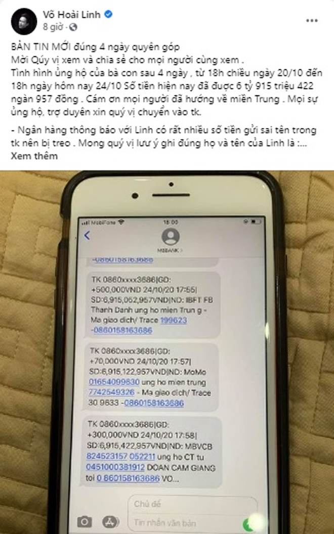 Hoài Linh quyên được gần 7 tỷ đồng ủng hộ miền Trung sau 4 ngày kêu gọi - 1