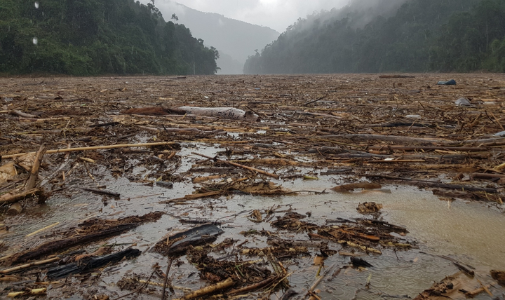 Ảnh: Bộ đội, công an dầm mưa bới rác trên sông tìm nạn nhân mất tích ở Trà Leng - 5