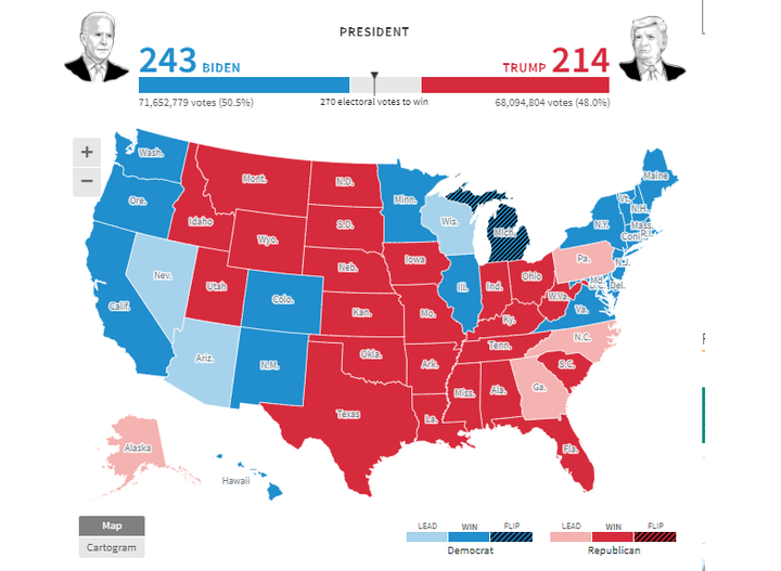 Truyền thông quốc tế thống kê phiếu bầu Tổng thống Mỹ khác nhau - 1