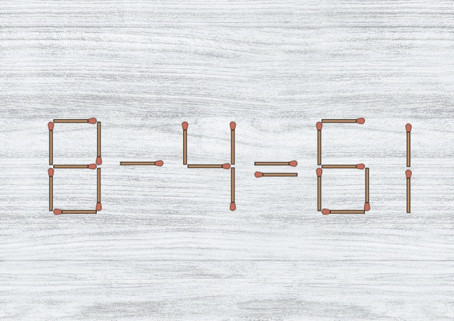 Di chuyển 2 que diêm để phép toán 8 - 4 = 61 thành đúng - 1