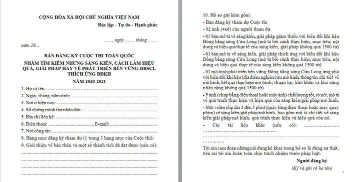 Quy định về hồ sơ tham dự cuộc thi 'Hành động vì Mekong' - 1