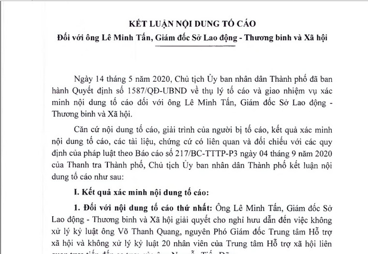 UBND TP.HCM kết luận gì về nội dung tố cáo Giám đốc Sở LĐTB&XH thành phố? - 2
