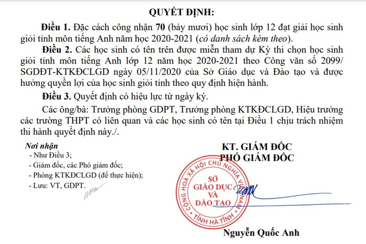 Đặc cách học sinh 6.5 IELTS trở lên là HSG tỉnh: Sở GD-ĐT Hà Tĩnh nói gì? - 1