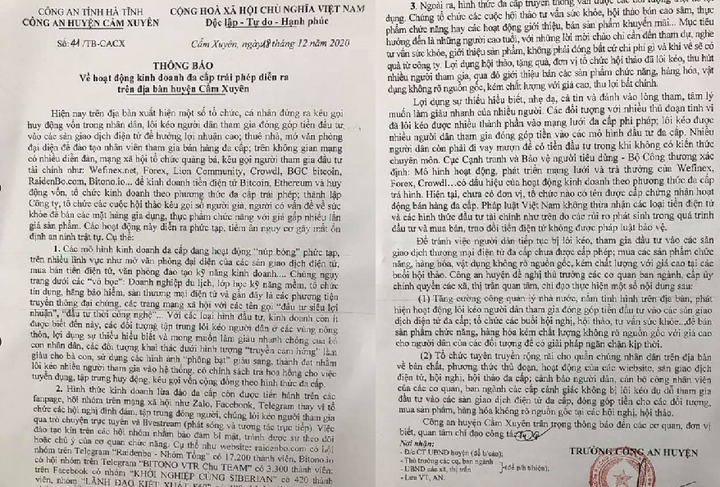 Công an Hà Tĩnh cảnh báo kinh doanh đa cấp trái phép - 1