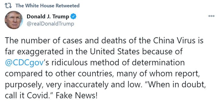 Tổng thống Trump: Thống kê COVID-19 của CDC Mỹ 'phóng đại quá mức' - 1