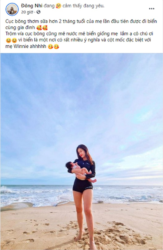 Đông Nhi gây tranh cãi khi đưa con gái mới 2 tháng tuổi ra biển - 2