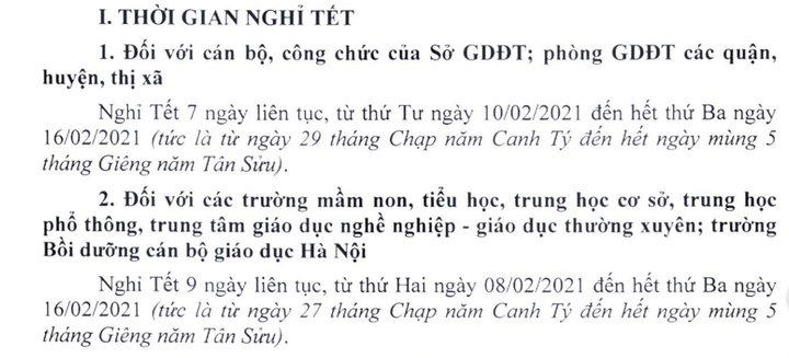Học sinh Hà Nội nghỉ Tết Nguyên đán 9 ngày - 1