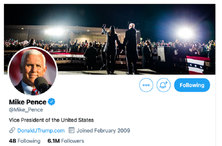 Phó Tổng thống Pence đổi bìa Twitter sau cuộc bạo loạn - 1
