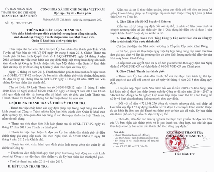 Thanh tra điểm mặt loạt sai phạm ở Công ty Quản lý khai thác thuỷ lợi TP.HCM - 1