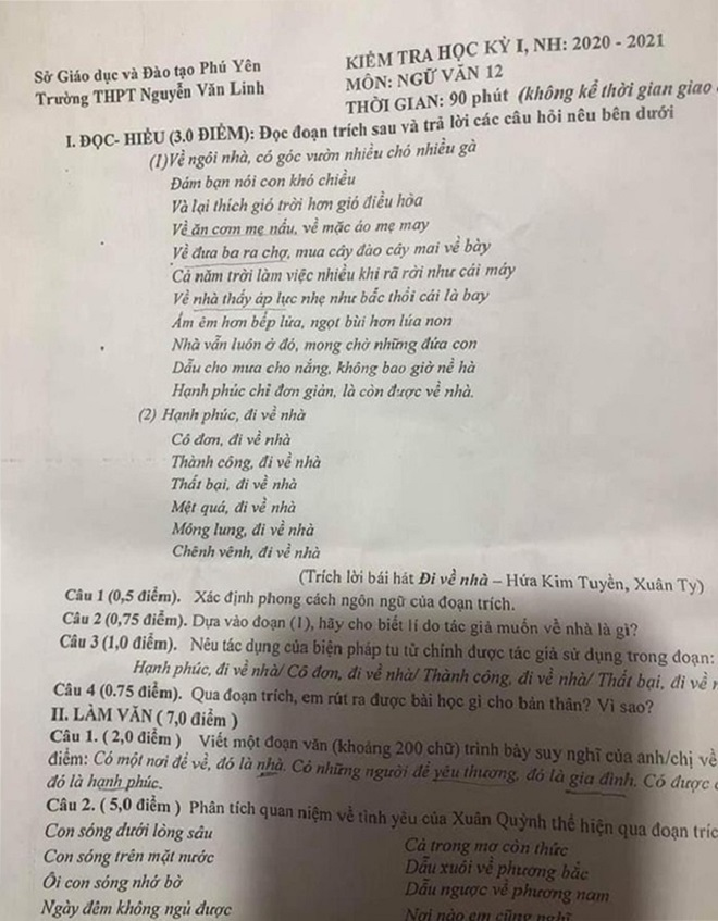 Đề thi Văn bàn 'mẹ chồng ngoại tình' và 'giúp bạn khóc' gây xôn xao - 1