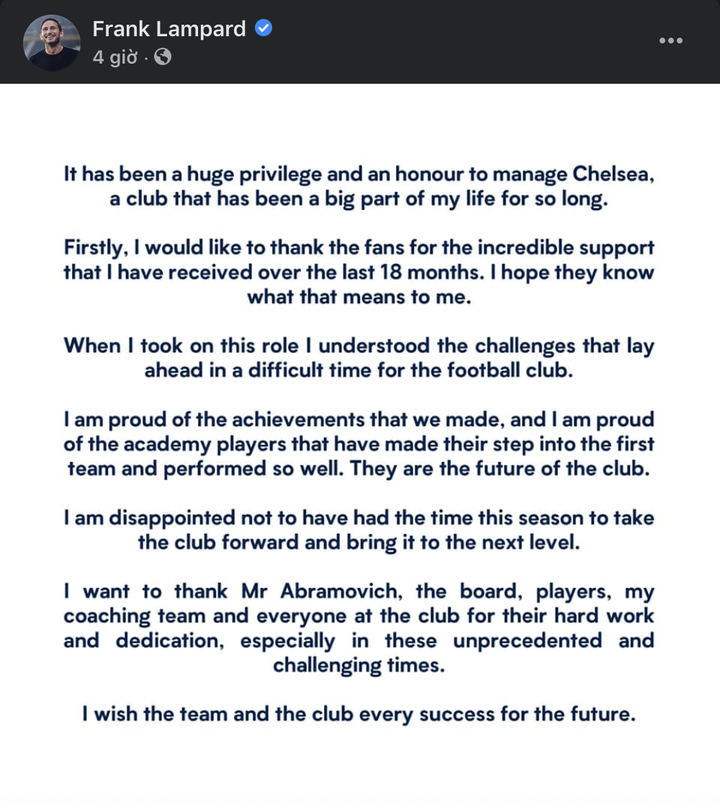HLV Lampard: 'Thất vọng vì không đủ thời gian nâng tầm Chelsea' - 1