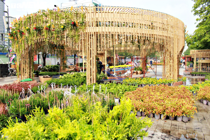 Công nhân gấp rút hoàn thiện những hạng mục cuối cùng của đường hoa Nguyễn Huệ - 12