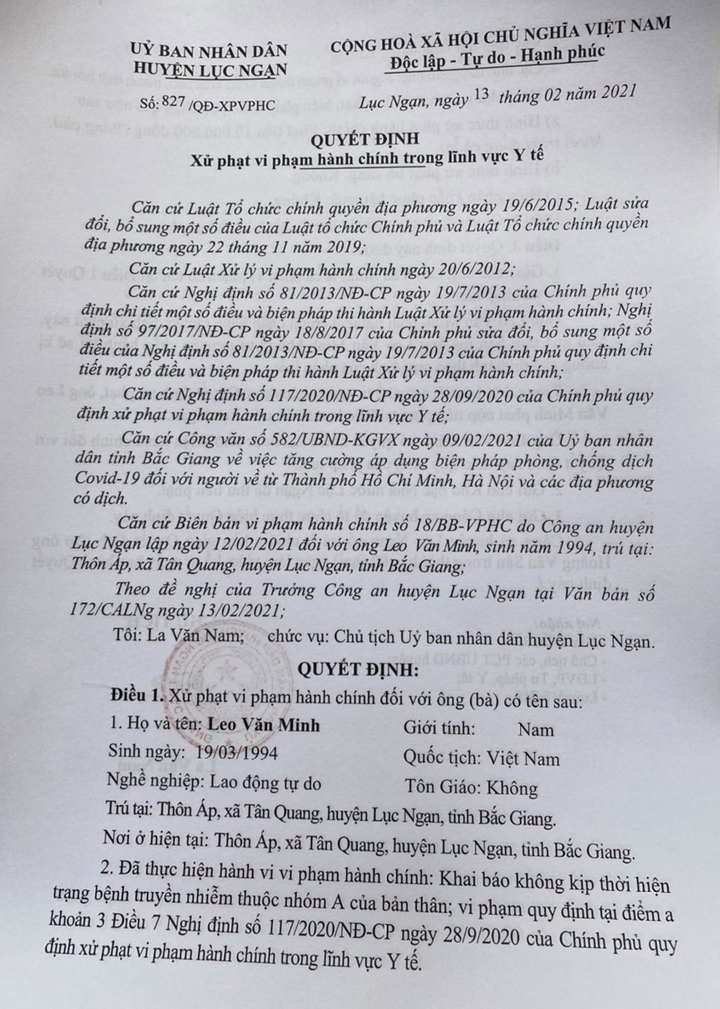 Không khai báo y tế, nam thanh niên bị phạt 10 triệu đồng - 1