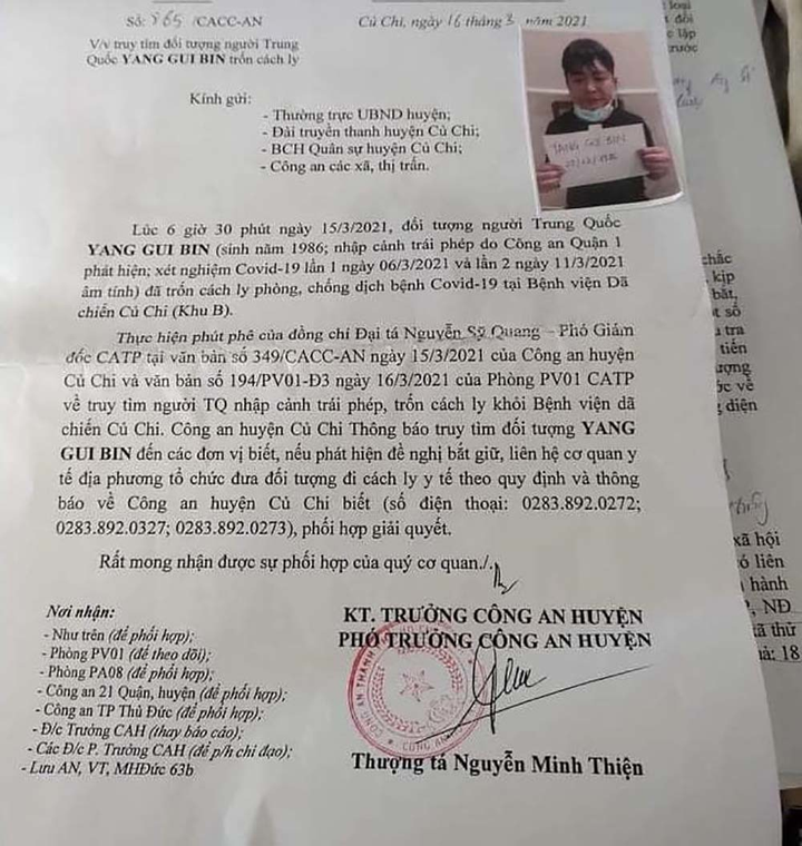 TP.HCM truy tìm người đàn ông Trung Quốc trốn cách ly từng nhập cảnh trái phép - 1