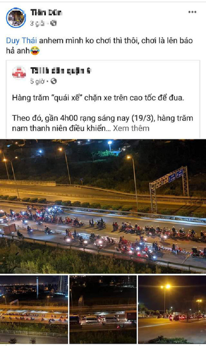Lên facebook khoe chiến tích tổ chức chặn cao tốc làm đường đua - 1